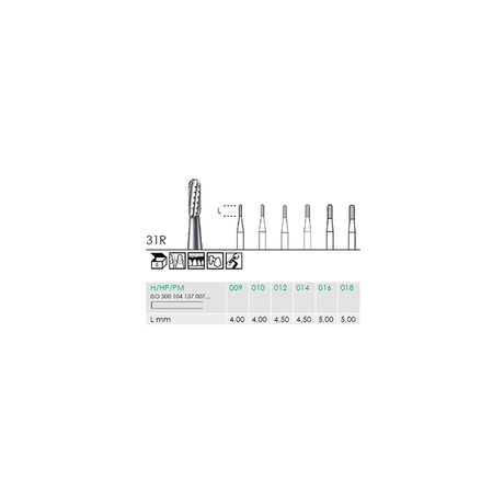 Busch 31R 009 HP FISS CYL RD CC CARBIDE - (Pack of 6) Bur Made in Germany