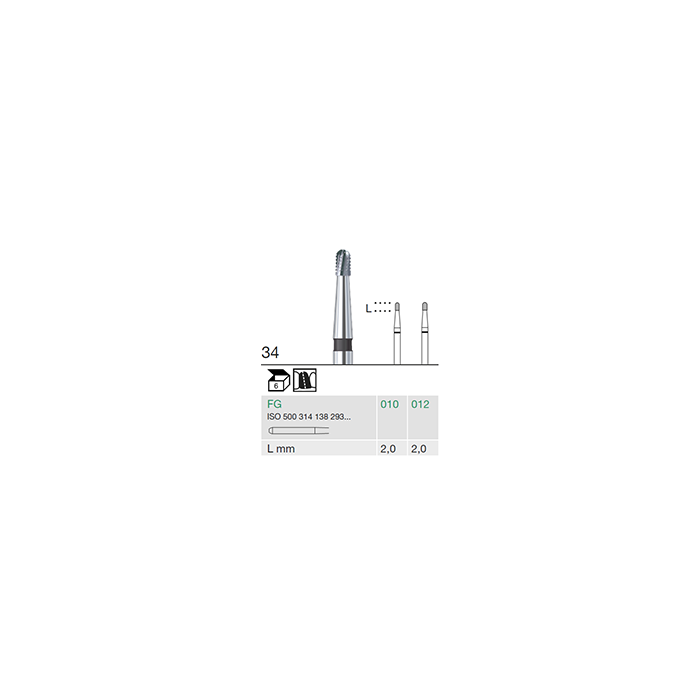 Busch 34 012 FG CROWN CUTTER CARBIDE - (Pack of 6) Bur Made in Germany