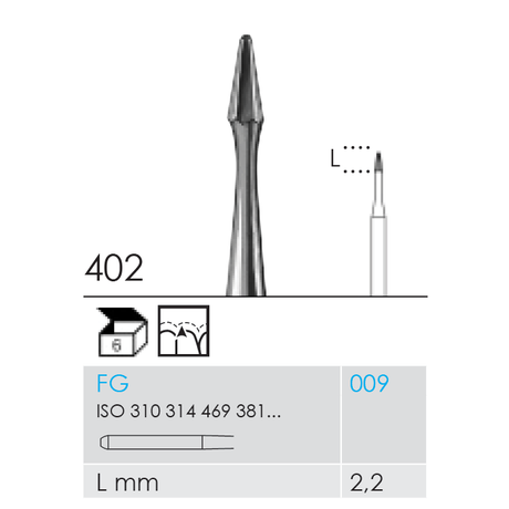 Busch ROTO-PRO Orthodontic Burs 402 009 FG for adhesive removal, 2.2mm, Pack of 6 - ISO 310 314 469 381