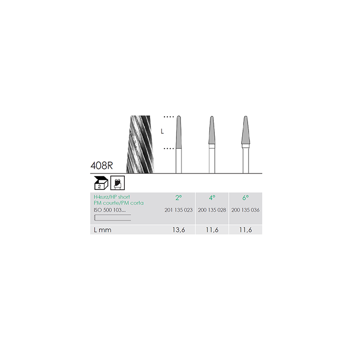 Busch 408R 4 GR.HP-SH CONICAL CUTTER CA - (Pack of 2) Bur Made in Germany