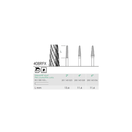 Busch 408RFX 4 GR.HP-SH CONICAL CUTT CA - (Pack of 2) Bur Made in Germany