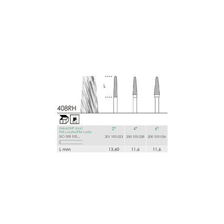Busch 408RH 4 GR.HP-SH CONICAL CUTT CAR - (Pack of 2) Bur Made in Germany
