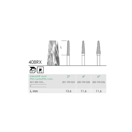 Busch 408RX 6 GR.HP-SH CONICAL CUTTER C - (Pack of 2) Bur Made in Germany