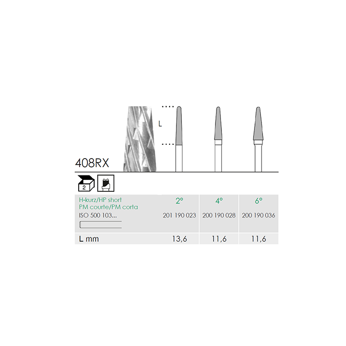 Busch 408RX 4 GR.HP-SH CONICAL CUTTER C - (Pack of 2) Bur Made in Germany