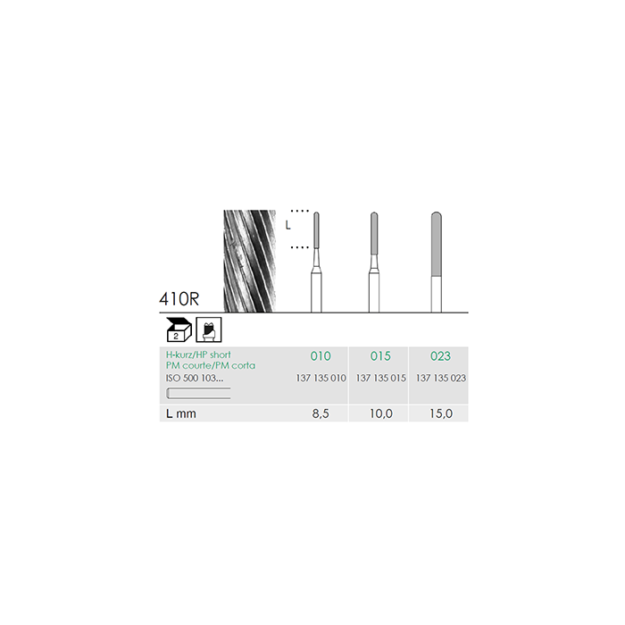 Busch 410R 015 HP-SH PARALLEL CUT RD CA - (Pack of 2) Bur Made in Germany