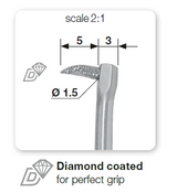 Wisdom Hook Dental Extraction Instrument diamond coated tip diagram, scale 2:1, Helmut Zepf No. 41.519.00