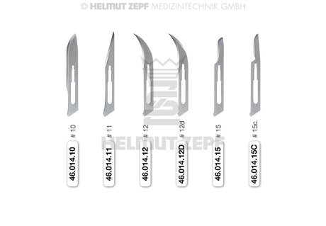 Dental Scalpel Blades #15C for Handle No.3, Sterile, 100 Pcs - Helmut Zepf 46.014.15C