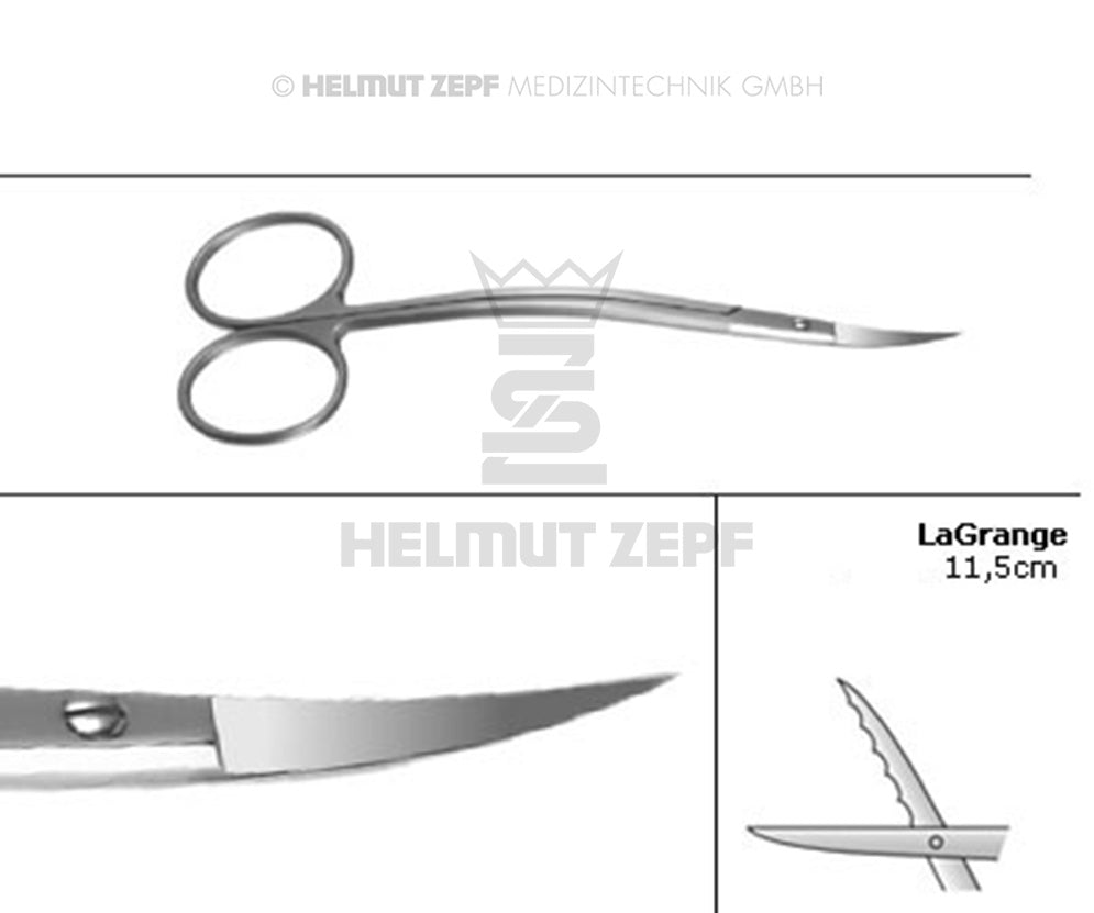 La Grange Scissors Compound Curved 11.5cm Serrated Edge by Helmut Zepf for Surgical Tissue & Dental Gum