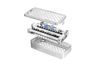 Universal Implant Tool Prosthetic Set by Helmut Zepf No.47.830.00 with ratchet, wrenches & screwdrivers in sterilization tray