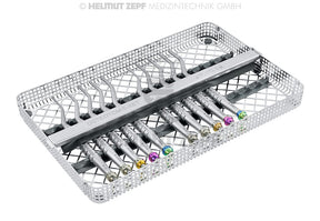 Angulated Osteotome Set complete with ZEPFcare Washbasket by Helmut Zepf No. 47.940.01 for dental surgical use