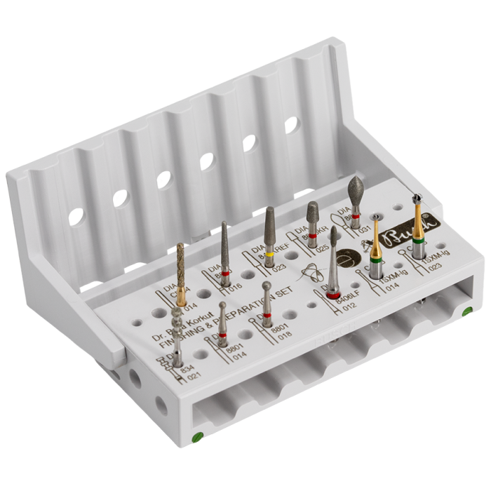 Dental Bur Finishing & Preparation Set by Dr. Bora Korkut | Busch Mfg. No. 5431 in Busch STERI-SAFE Wave bur block