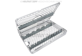 Helmut Zepf dental extraction forceps sterilization tray with lid, stainless steel washbasket system for secure instrument sterilization