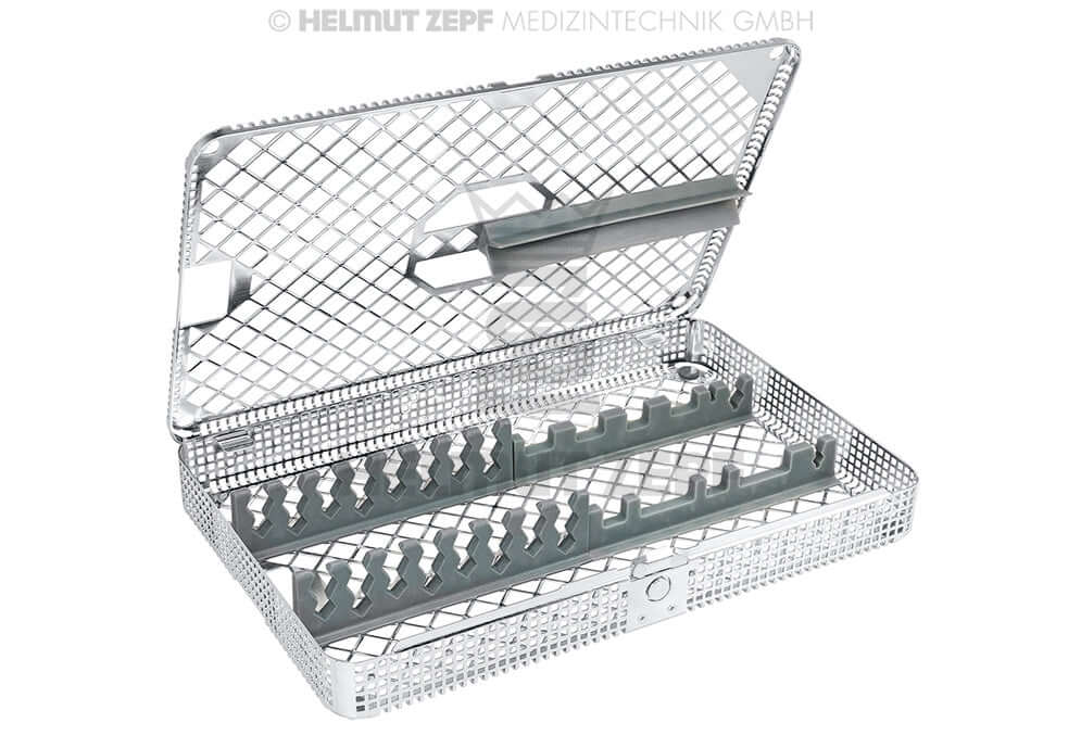 Dental Instrument Cassette Washbasket 1/1 with Universal Silicone Supports Longitudinal by Helmut Zepf No. 85.195.20