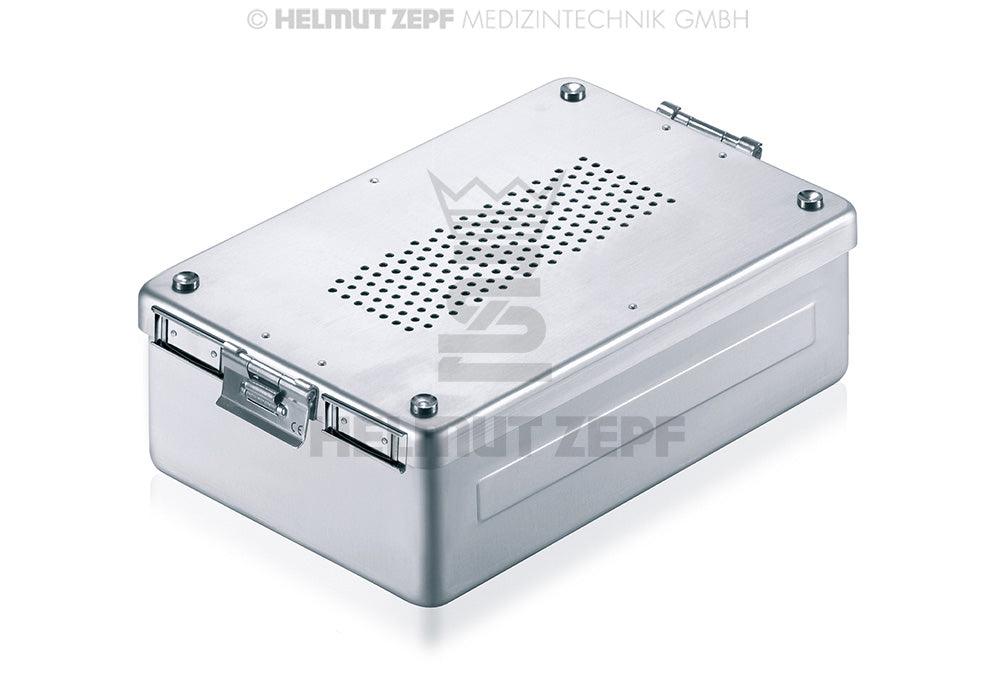 sterilization container perforated aluminium with textile filters, grey 310x190x65mm by Helmut Zepf
