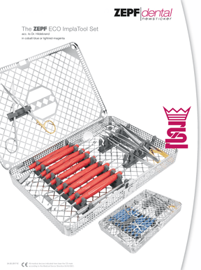 Helmut Zepf Brochure ECO ImplaTool Set featuring dental surgical instruments in sterilization tray by ZEPF dental