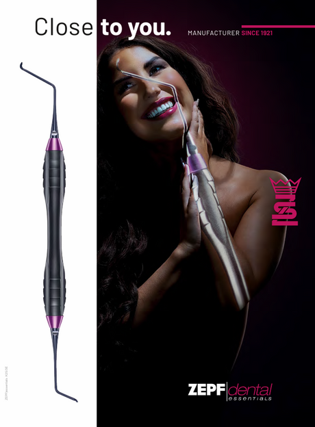 Helmut Zep Catalog - Zepf Dental Essentials dental instrument ad featuring a scaler tool and woman, manufacturer since 1921