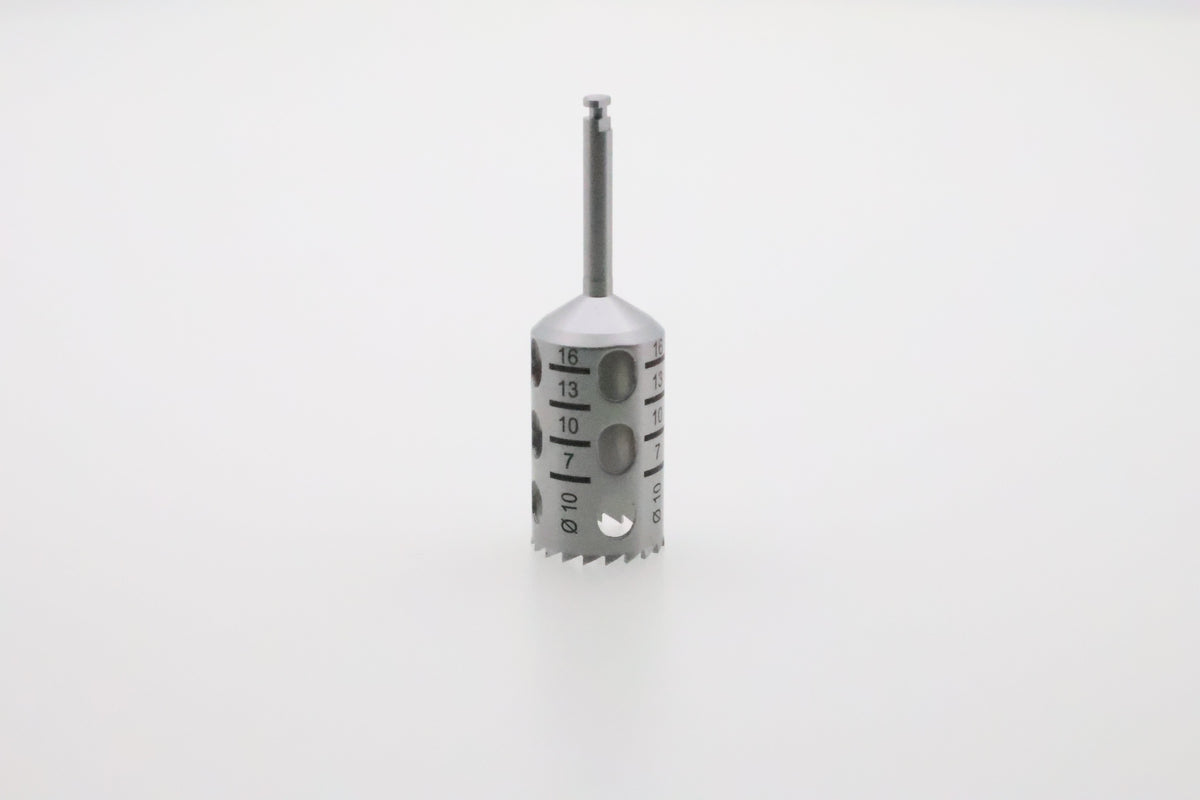 Helmut Zepf 08.910.12 dental trephine inside diameter 10.0 mm - upright view showing 19 cutting teeth