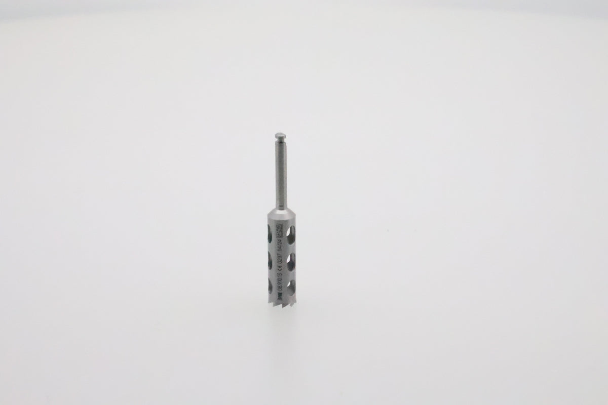 Helmut Zepf 08.910.13 dental trephine inside diameter 5.0 mm - upright view showing cutting teeth and depth graduation