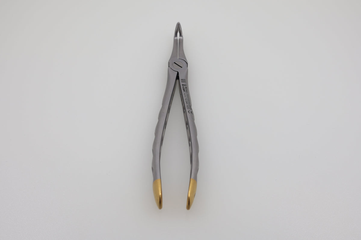 Helmut Zepf 12.045.15ZD #45Sb lower jaw root tip extraction forceps, diamond coated, Rescue-Line - full front view