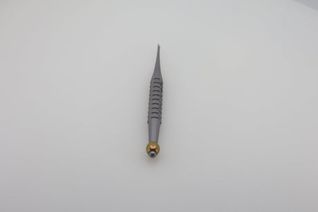 Helmut Zepf 17.007.05 X-Desmo-Tool root tip elevator luxator, straight 4.0 mm, yellow ID ball - standing view