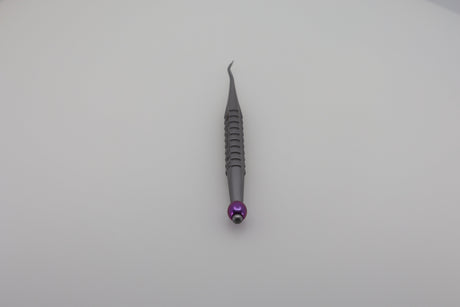 Helmut Zepf 17.008.06 X-Tool Syndesmotome luxator, curved for mesial access 4.0 mm, purple ID ball - standing view
