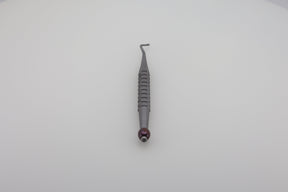Helmut Zepf 17.068.10 angled root tip pick elevator, X-Tool handle, purple ID ball - standing view