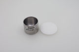 Dental mixing cup 85.251.04 stainless steel, open with lid beside