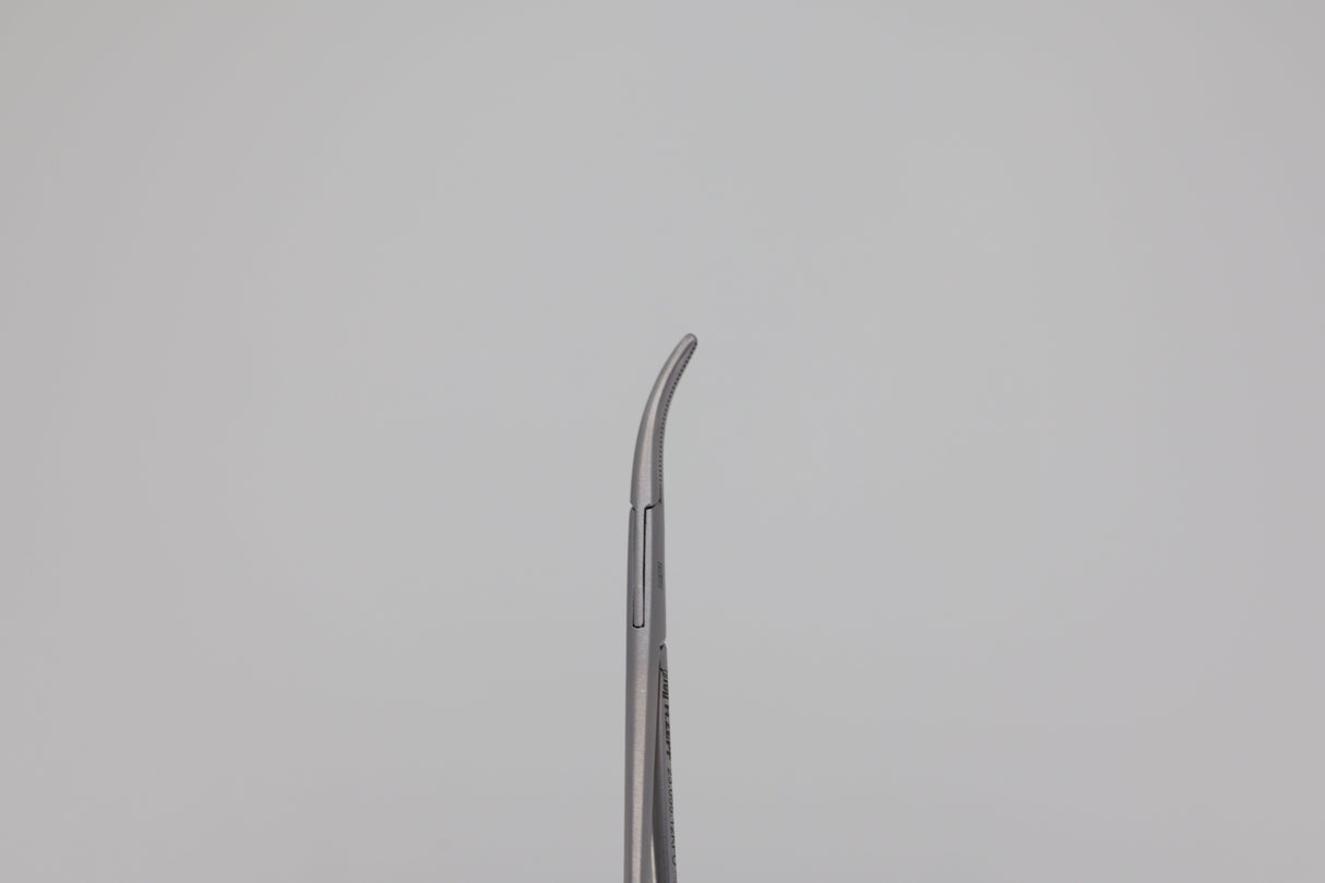 Mosquito hemostatic forceps 23.055.12KFO, curved serrated jaws