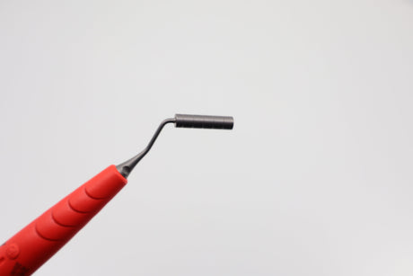 Combination Instrument Bone Filler/Condenser with Depth Measurement - Diameter 3.0 and 4.0 mm, Graduation 3/6/9/12/15 mm, Titanium M4 X 0.5 Inserts, ZEPF-bIONIK QuickFix Handle in Lightred-Magenta | Helmut Zepf No. 24.532.20