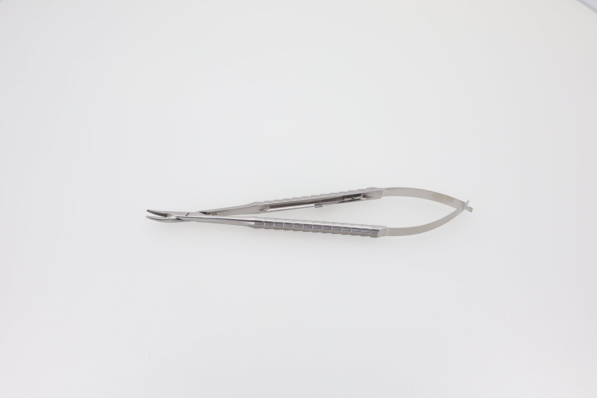 Castroviejo Needle Holder, Curved - 18 cm, Tungsten Carbide Jaws, 11 x 2.0 mm, Max. Thread Size: 4.0 | Helmut Zepf No. 41.011.17TC-M