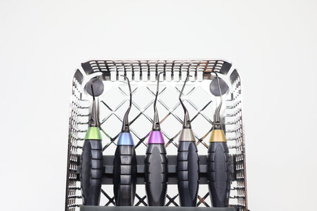 ZEPF Washtray 1/3 with instrument retainer holding Z-SHAPE instruments - close-up