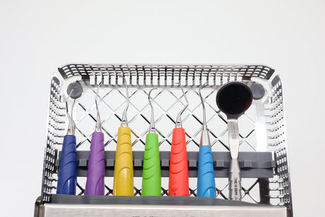 ZEPF Washtray 1/2 instrument retainer with color-coded bIONIK instruments - close-up