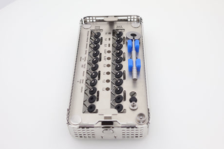 Universal Implant Tool Prosthetic Set 47.830.00 - top view of organized prosthetic drivers and ratchet