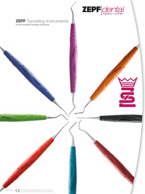 Helmut Zepf Brochure featuring colorful ZEPF dental tunneling instruments for minimally invasive surgical procedures