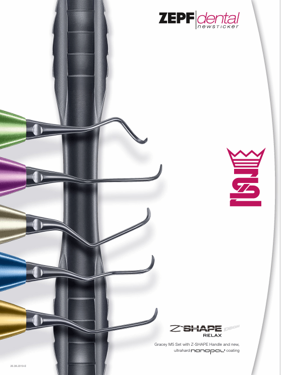 Helmut Zepf Brochure Z-Shape Curettes with colorful Gracey M5 Set handles and ultrahard Nanopol coating for periodontal use