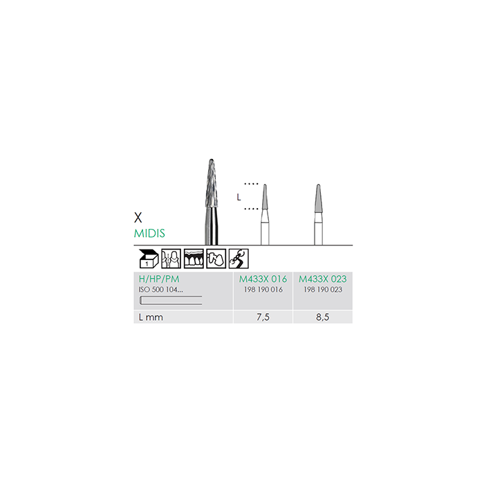 Busch M 433X 016 HP MIDIS CARBIDE - (Pack of 2) Bur Made in Germany