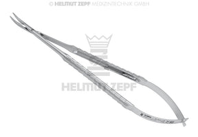 Micro Needle Holder, Curved - 17.5 cm, Tungsten Carbide Jaws, Slim Design with Lock, ZEPF-Line | Helmut Zepf No. 41.011.17F