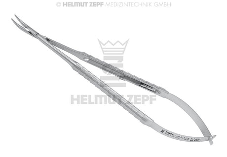 Micro Needle Holder, Curved - 17.5 cm, Tungsten Carbide Jaws, Slim Design with Lock, ZEPF-Line | Helmut Zepf No. 41.011.17F