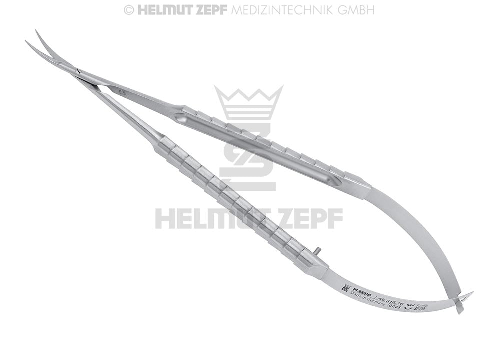Micro Spring Scissors - Micro-Serrated, Point-to-Point, Slightly Curved, Very Delicate, 16 cm | Helmut Zepf No. 46.316.16