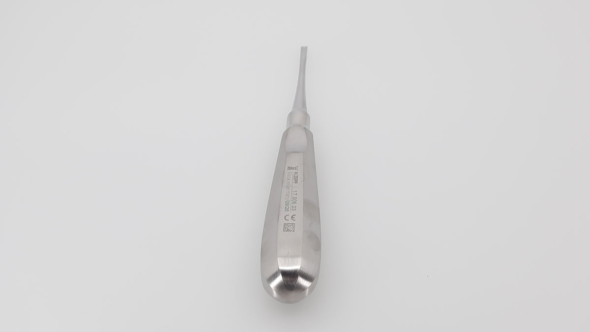 Root Elevator for Axial Luxation 3 mm, Curved, #3 Standard Handle with Thumb Rest | Helmut Zepf No. 17.006.03