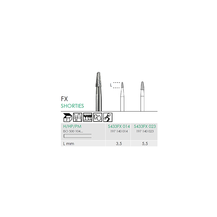 Busch S 433FX 014 HP SHORTIES CARBIDE - (Pack of 2) Bur Made in Germany