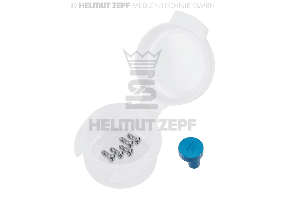 Titanium Micro Screw Ø 1.5 x 4 mm, Phillips drive, Blue Anodized - Pack of 5 | Helmut Zepf No. 47.575.04