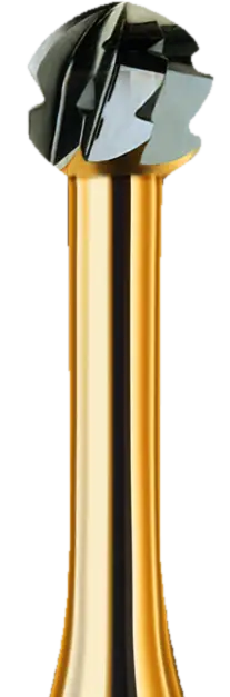 Busch carbide round bur with gold neck and green ring